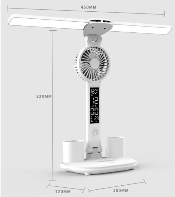 Foldable LED Table Light Eye Protection Multifunction Desk Lamp With Thermometer Calendar Fan Pen Holder Study Reading Fan Light - Image 5
