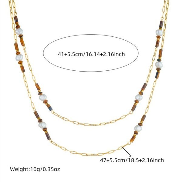 Retro Square Round Geometric Tiger Eye Necklace - Image 2