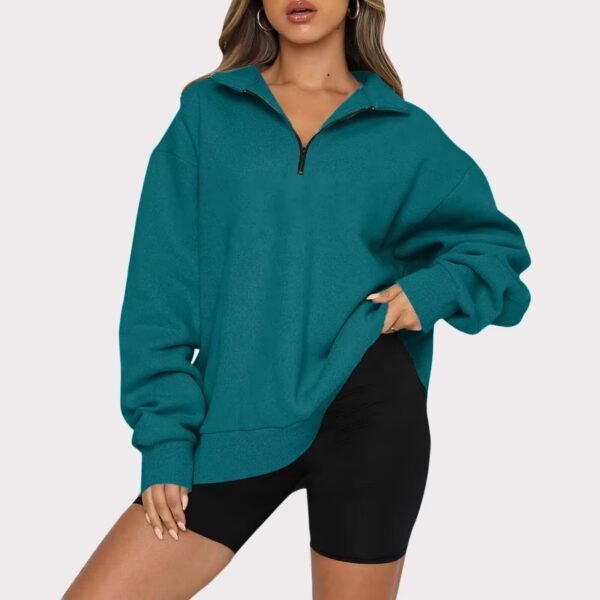 Women Sweatshirts Zip Turndown Collar Loose Casual Tops Clothes - Image 7