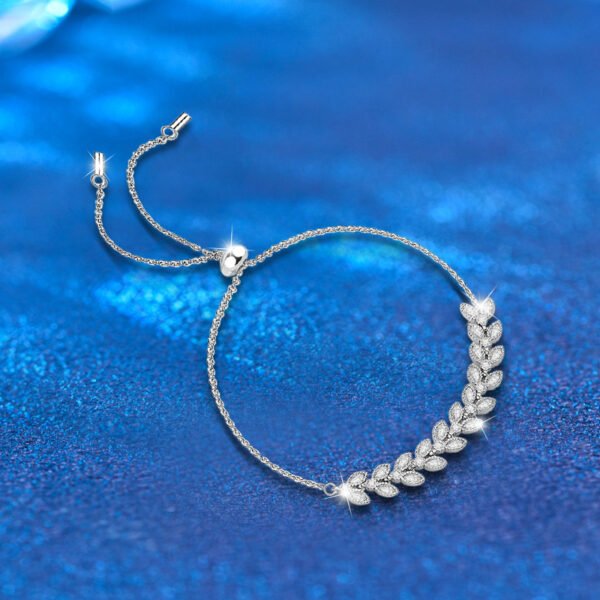 Moissanite Adjustable 925 Sterling Silver Wheat Bracelet - Image 4
