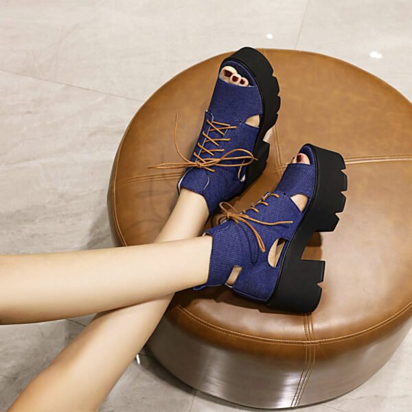 Denim Women's Sandals Front Lace-up Fish Mouth Cool - Image 7