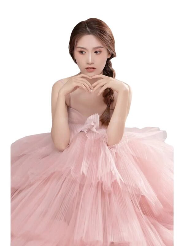 Elegant Girl's Wedding Photography Dress Pink White - Image 10