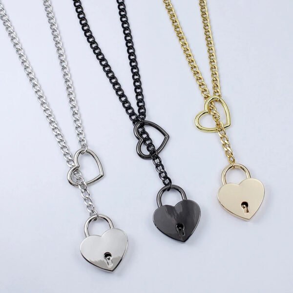 Fashion Jewelry 2024 New Slip Chain Necklace Heart O-Ring Rock Cuban Long Necklace Adjustable Heart Shaped Lock Core With Key - Image 4