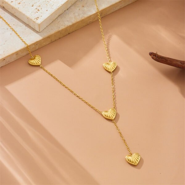 Fashion Simple Striped Heart Tassel Necklace - Image 4