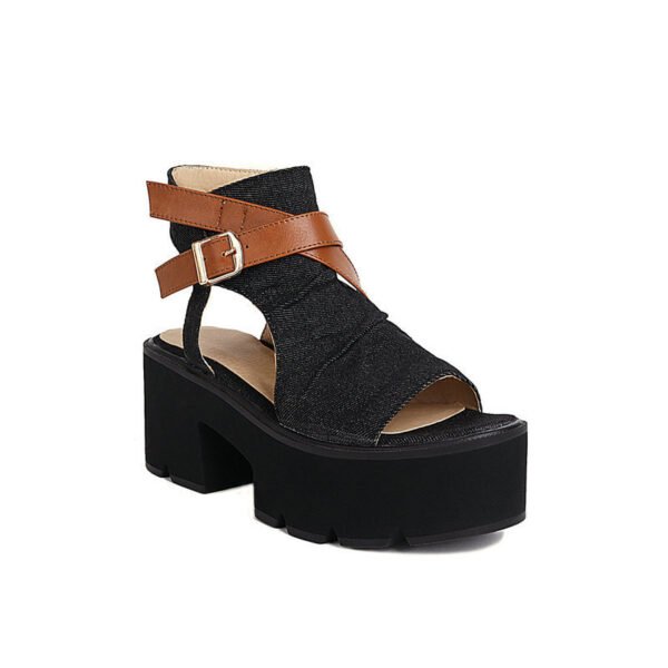 Denim Women's Sandals Leather Ring Strap Peep Toe Cool - Image 4