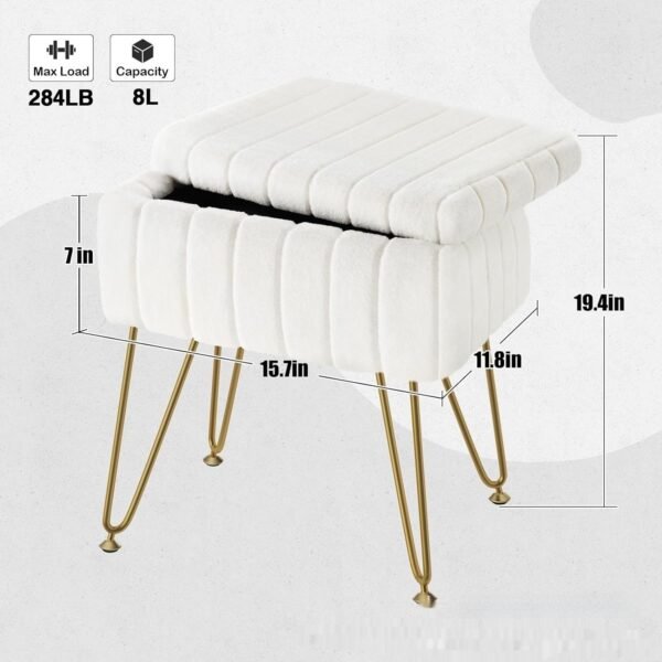 Dresser Square White Small Size Makeup Stool - Image 2
