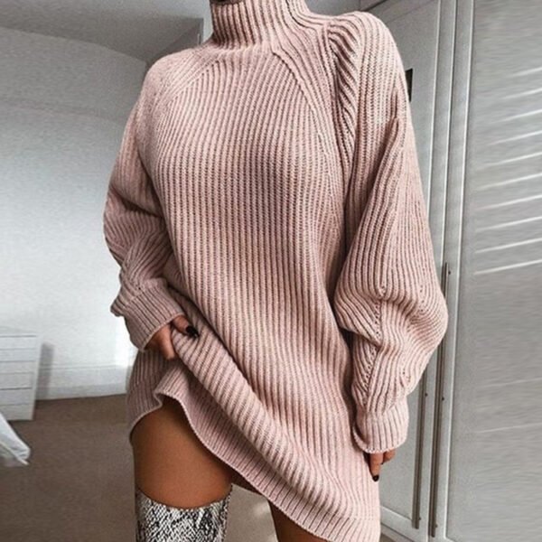 Solid Turtleneck Long Sweater Winter Warm Women Sweater Dress - Image 7