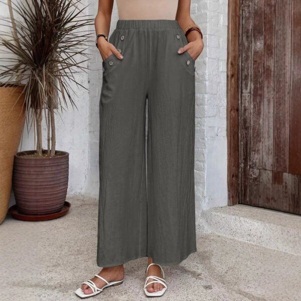 Women's Casual Pants Elastic High Waist Loose Solid Color Wide-leg Pants - Image 2