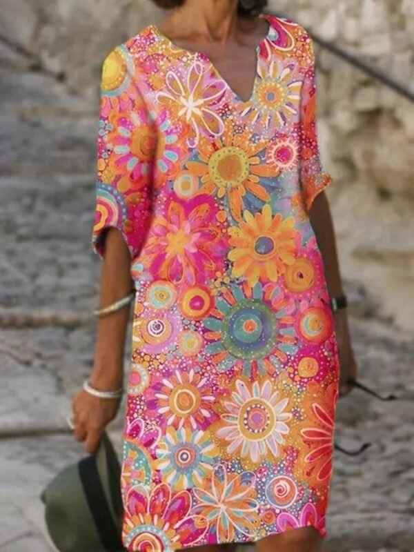 Temperament Blue Hedging Fashion Print Dress - Image 5