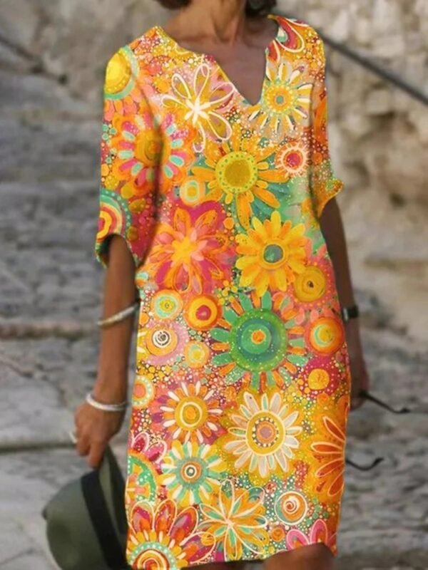 Temperament Blue Hedging Fashion Print Dress - Image 3