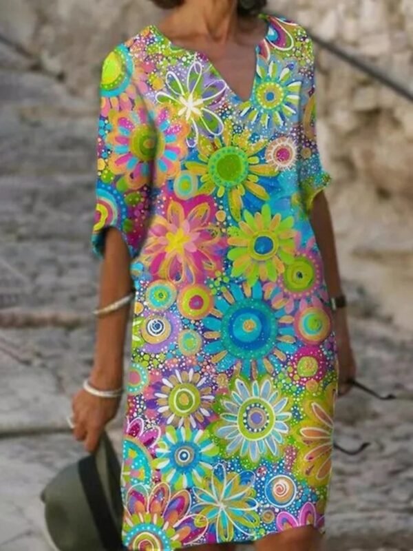 Temperament Blue Hedging Fashion Print Dress - Image 4