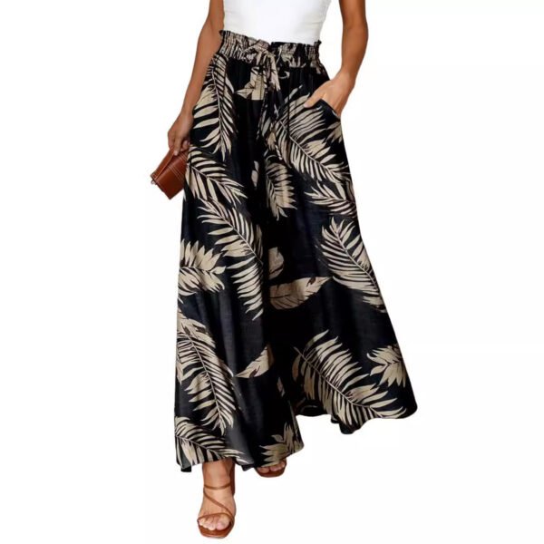 Flowers Printed Wide-leg Trousers Summer Casual Straight Pnats For Women Beach Clothing - Image 3
