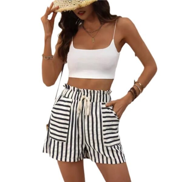 Women's Fashion Striped Casual Loose Elastic Belt Shorts - Image 5