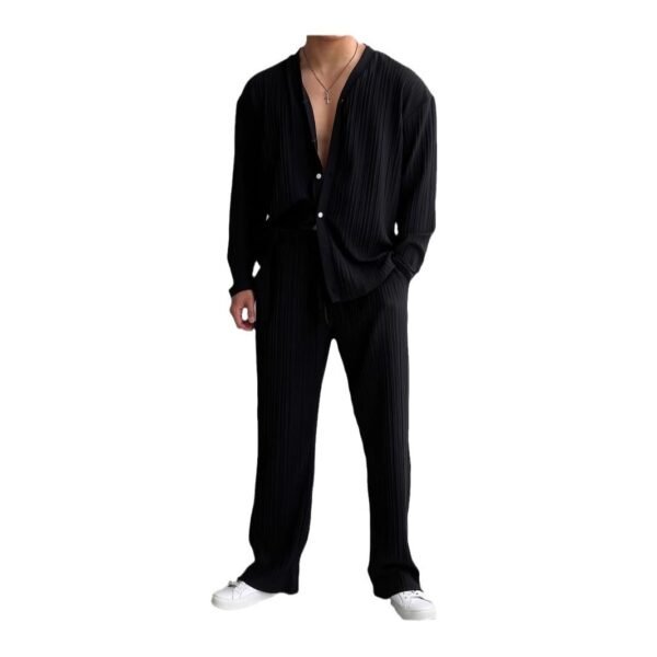 Men's Casual Button Shirt Long Sleeve Trousers Suit - Image 4