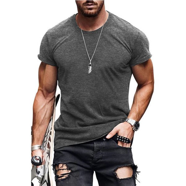 Men's Casual Short Sleeve T-shirt Summer Fashion Solid Color Tops - Image 6