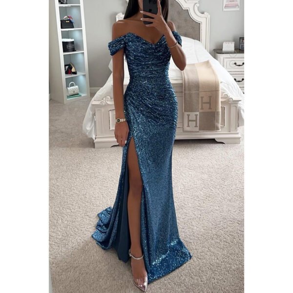 Party Sequins Off-neck Split Dress INS Casual Fashion Dress Women - Image 6