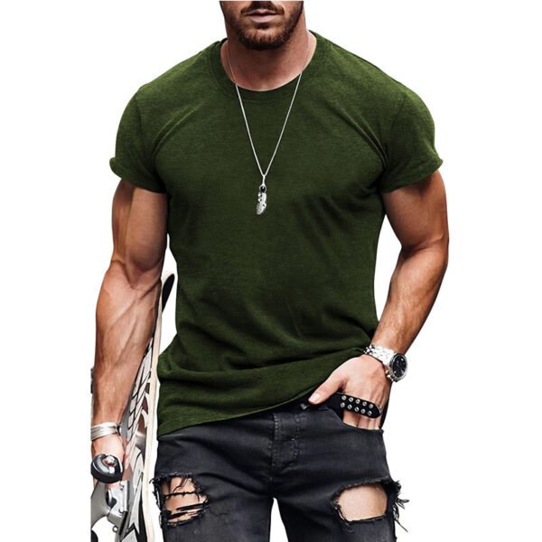 Men's Casual Short Sleeve T-shirt Summer Fashion Solid Color Tops - Image 2