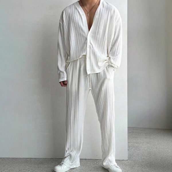 Men's Casual Button Shirt Long Sleeve Trousers Suit - Image 2