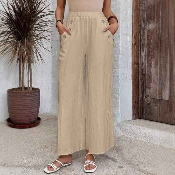 Women's Casual Pants Elastic High Waist Loose Solid Color Wide-leg Pants - Image 4