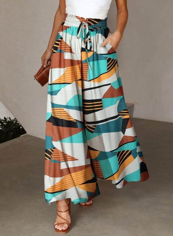 Flowers Printed Wide-leg Trousers Summer Casual Straight Pnats For Women Beach Clothing - Image 7
