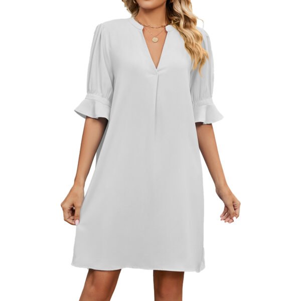 European American Summer New Solid Color And V-neck Loose Pleated Half-length Sleeve Dress - Image 9