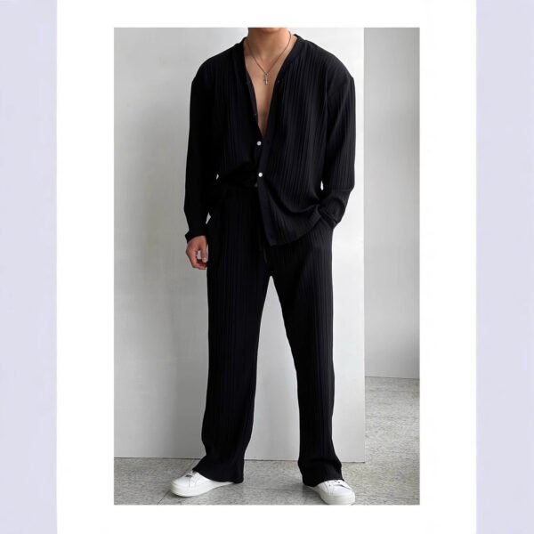Men's Casual Button Shirt Long Sleeve Trousers Suit - Image 5