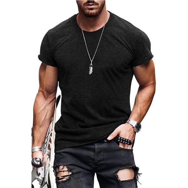 Men's Casual Short Sleeve T-shirt Summer Fashion Solid Color Tops - Image 5