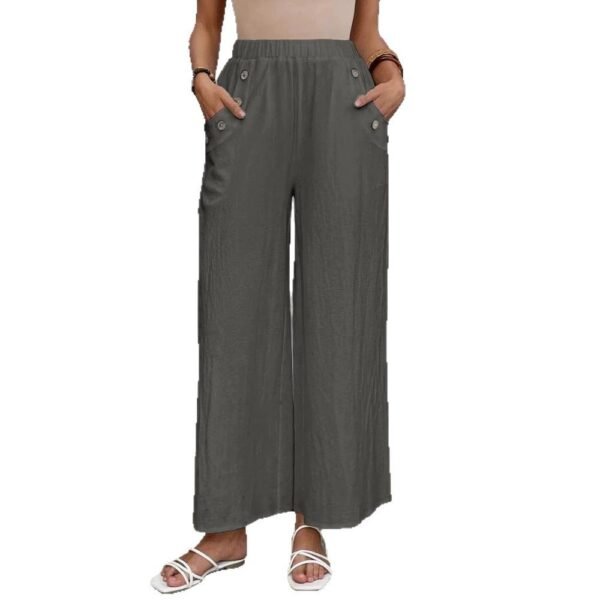 Women's Casual Pants Elastic High Waist Loose Solid Color Wide-leg Pants - Image 7