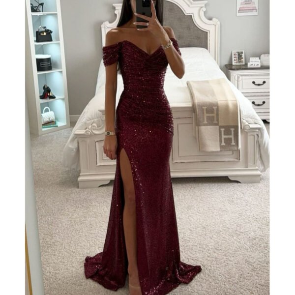 Party Sequins Off-neck Split Dress INS Casual Fashion Dress Women - Image 10