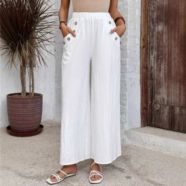 Women's Casual Pants Elastic High Waist Loose Solid Color Wide-leg Pants - Image 5