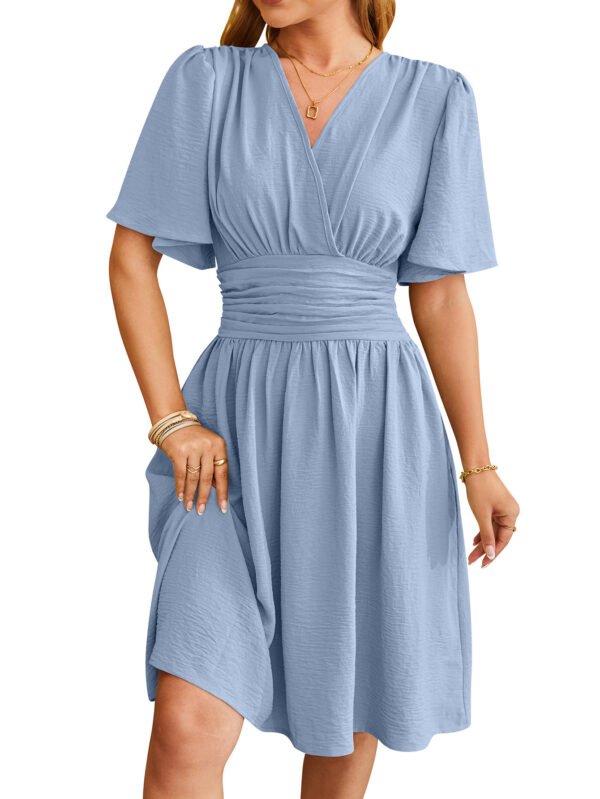 V-neck Short-sleeved Dress Fashion Bell-sleeved Dress Summer Womens Clothing - Image 2