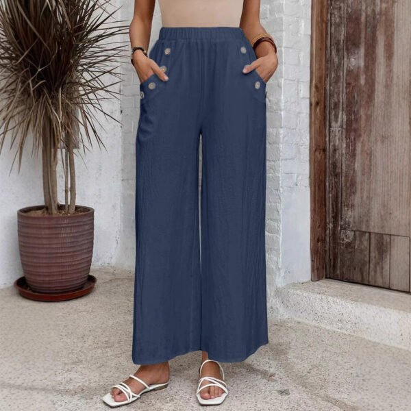 Women's Casual Pants Elastic High Waist Loose Solid Color Wide-leg Pants - Image 3