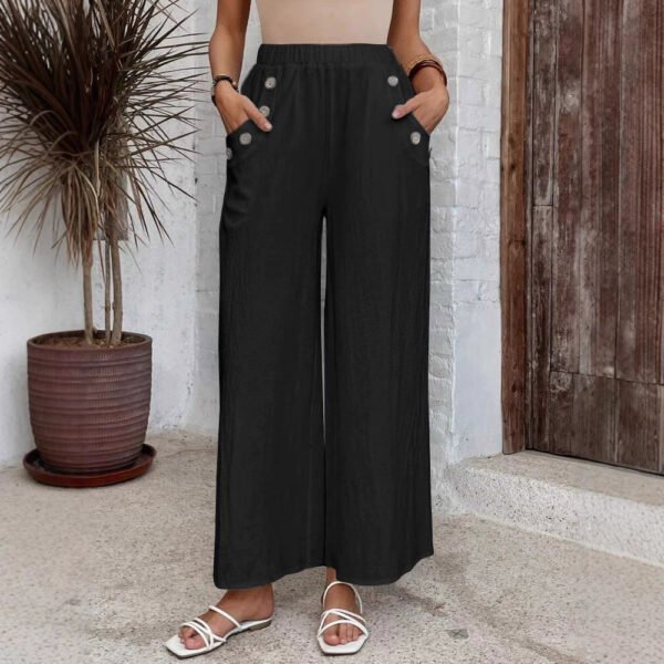 Women's Casual Pants Elastic High Waist Loose Solid Color Wide-leg Pants - Image 6