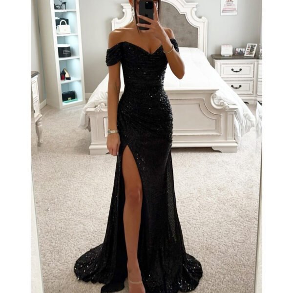 Party Sequins Off-neck Split Dress INS Casual Fashion Dress Women - Image 5