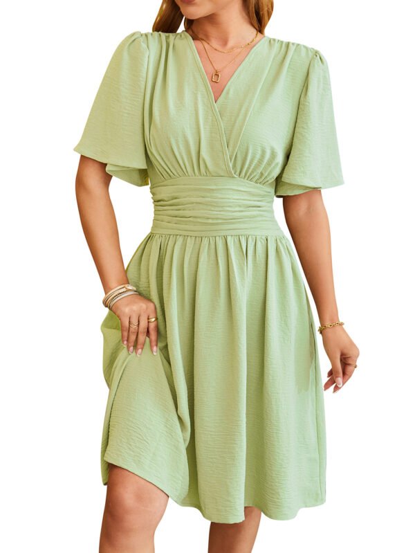 V-neck Short-sleeved Dress Fashion Bell-sleeved Dress Summer Womens Clothing - Image 4