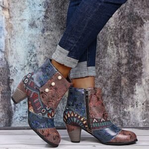Bohemian Women's Ethnic Style Retro Stitching High-heeled Ankle Boots