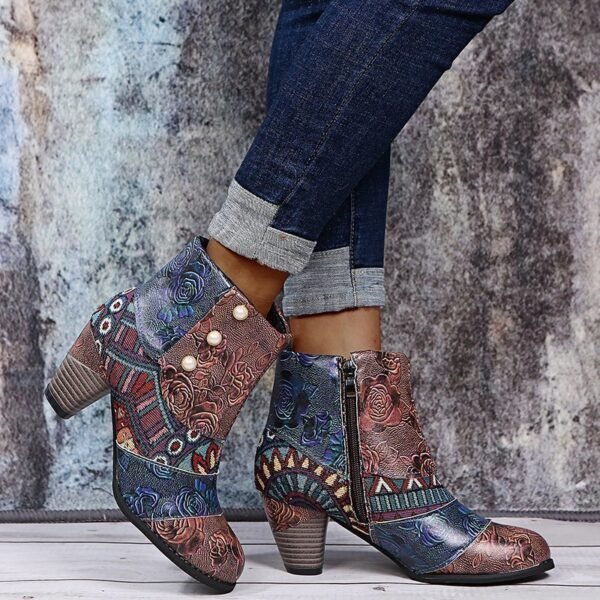 Bohemian Women's Ethnic Style Retro Stitching High-heeled Ankle Boots