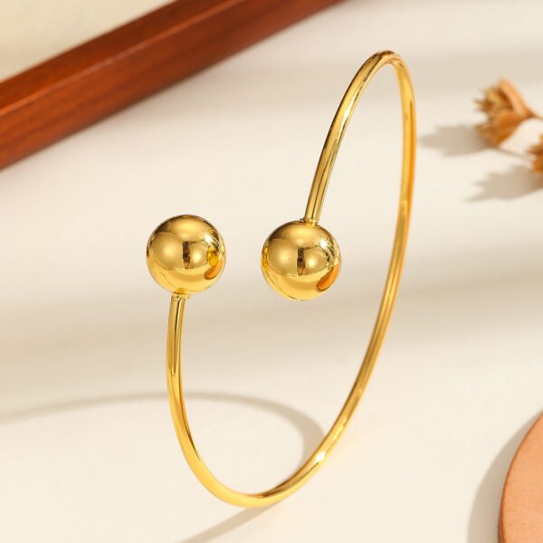 1pcs Copper Plated 18k Gold Double Headed Bead Opening Bracelet, With A Simple Temperament For Women, Suitable For Gatherings, Gifts, And Daily Wear - Image 4