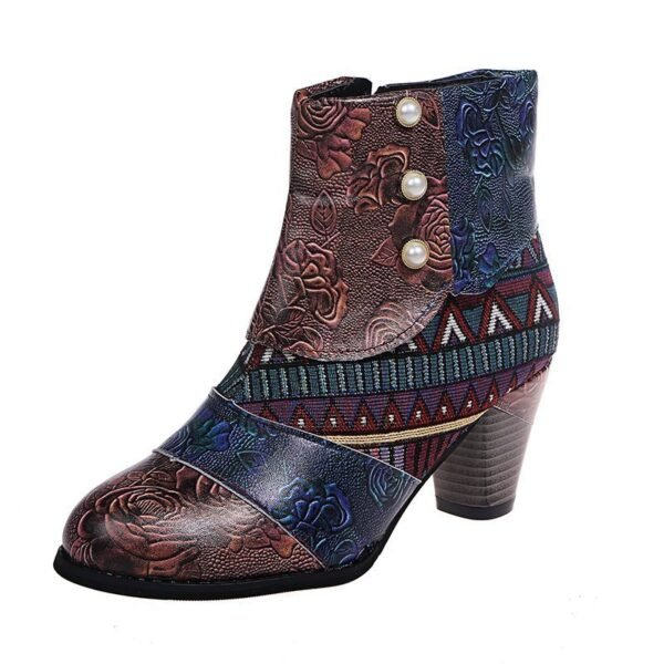Bohemian Women's Ethnic Style Retro Stitching High-heeled Ankle Boots - Image 5