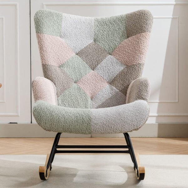 Modern Patchwork Accent Chair With Solid Wood Armrest And Feet, Mid-Century Modern Accent Sofa, Fabric Sofa Chair For Living Room Bedroom Studio, Comfy Side Armchair For Bed Cannot Be Sold On Temu - Image 4