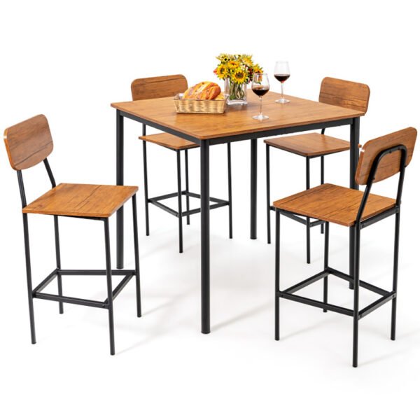 5 Pieces Industrial Dining Table Set With Counter Height Table And 4 Bar Stools - Image 6