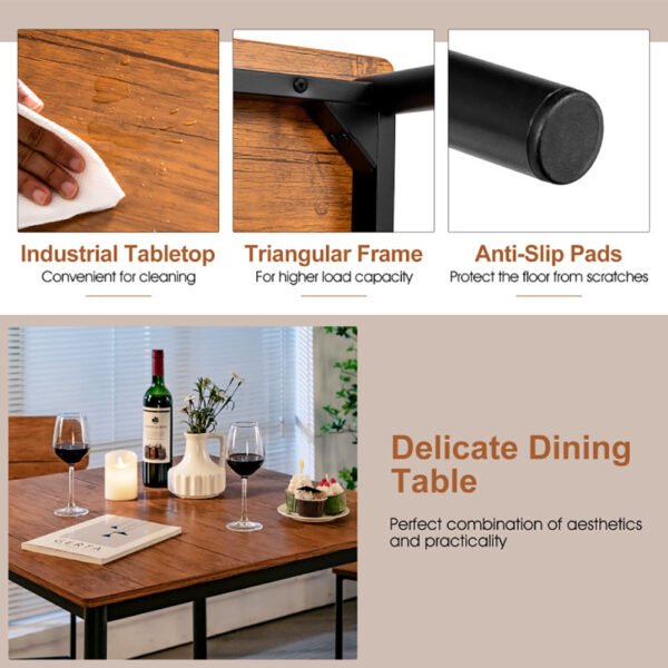 5 Pieces Industrial Dining Table Set With Counter Height Table And 4 Bar Stools - Image 4