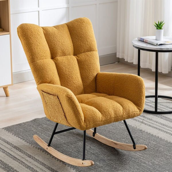 Rocking Chair With Pocket, Soft Teddy Fabric Rocking Chair For Nursery, Comfy Wingback Golider Rocking Chair With Safe Solid Wood Base For Living Room Bedroom Balcony Cannot Be Sold On Temu - Image 4