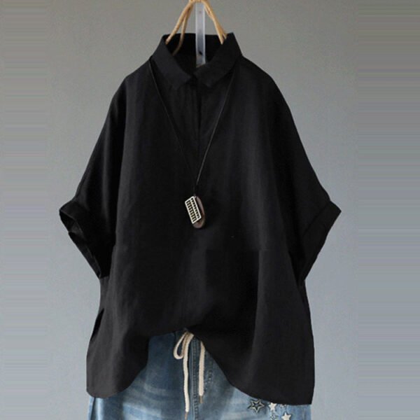 Stand Collar Loose Cotton Linen Solid Color Foreign Trade Women's Clothing Shirt - Image 3