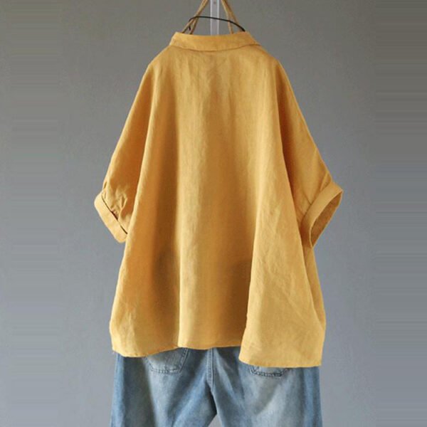 Stand Collar Loose Cotton Linen Solid Color Foreign Trade Women's Clothing Shirt - Image 4