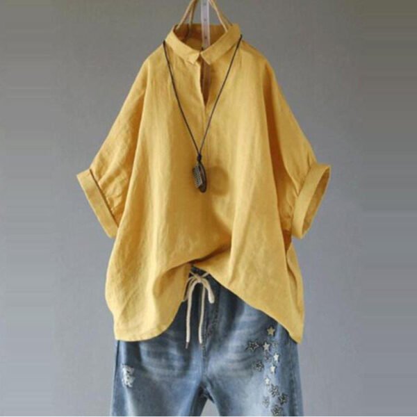 Stand Collar Loose Cotton Linen Solid Color Foreign Trade Women's Clothing Shirt - Image 2