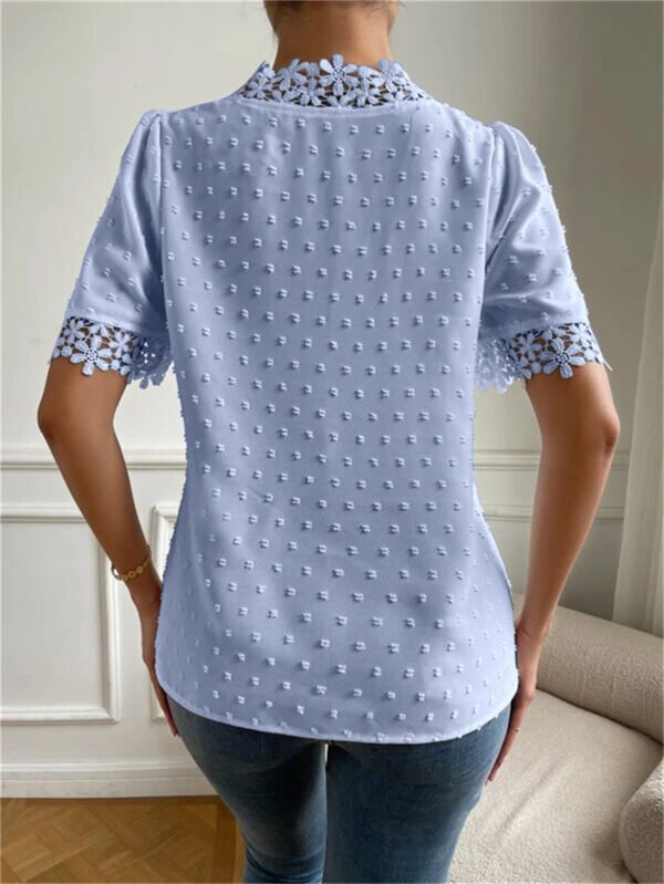 Floral Lace Short Sleeve Shirt Summer Fashion V-Neck Tops Women's Clothing - Image 2