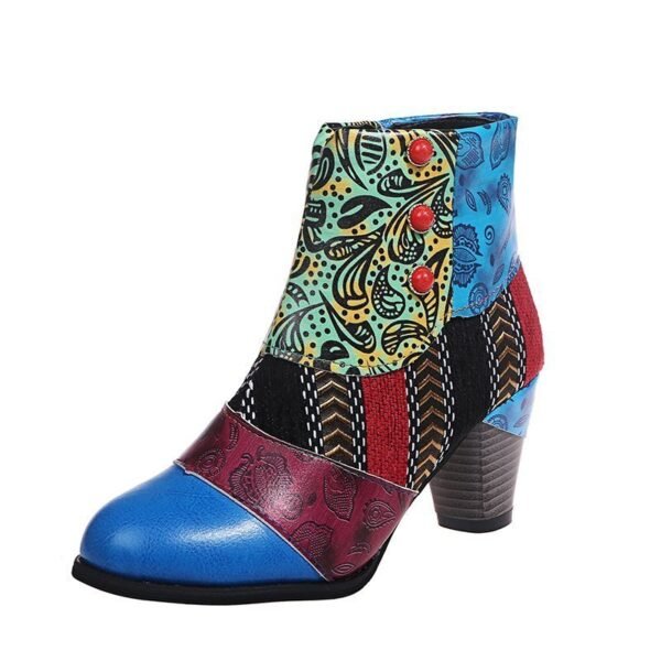 Bohemian Women's Ethnic Style Retro Stitching High-heeled Ankle Boots - Image 7