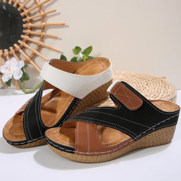 Sewing Line Lightweight Wedge Velcro Multicolor Shoes - Image 4