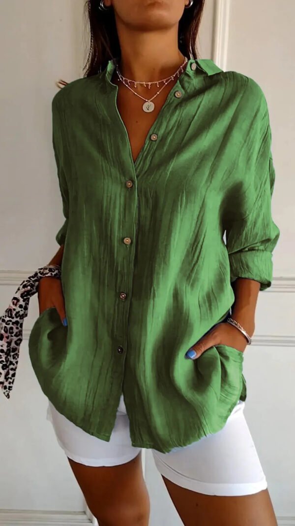 Lapel Long Sleeve Shirt Women's Single-breasted Pleated Shirt - Image 4